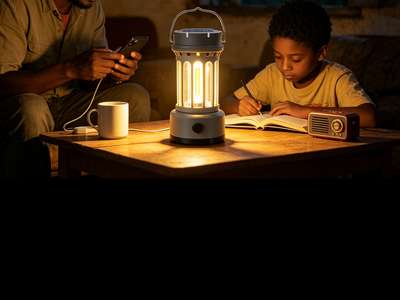 XY900 COB solar lantern lighting a family study table at home at night