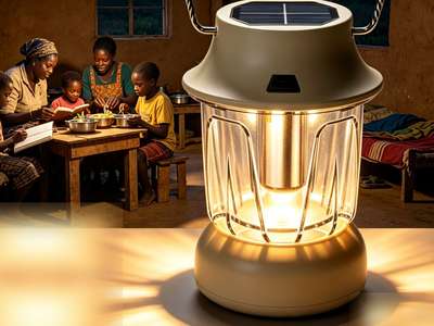 XY904 solar lantern lighting a family dinner and study table indoors at night