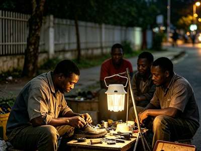 XY904 SMD solar lantern lighting a street-side shoe repair at night