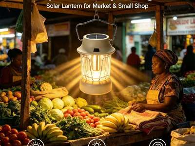 XY904 solar lantern hanging over a fresh-produce market stall